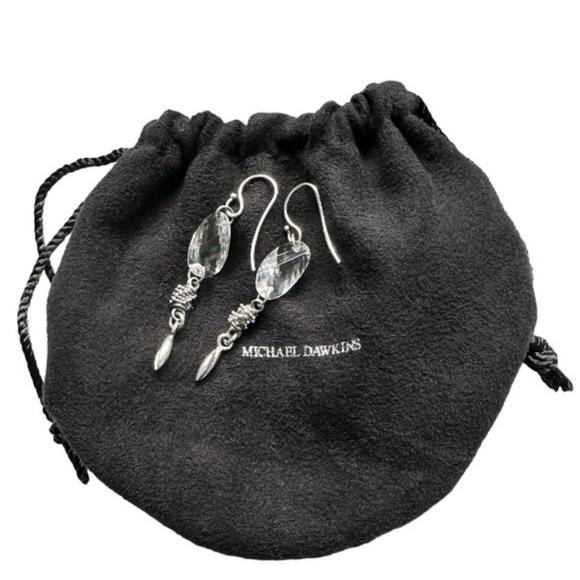 Michael Dawkins Sterling Silver Clear Quartz Crystal Dangle Drop Earrings - Picture 3 of 6